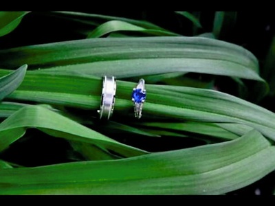 Custom Sapphire Engagement Ring & Men's White Gold Wedding Band
