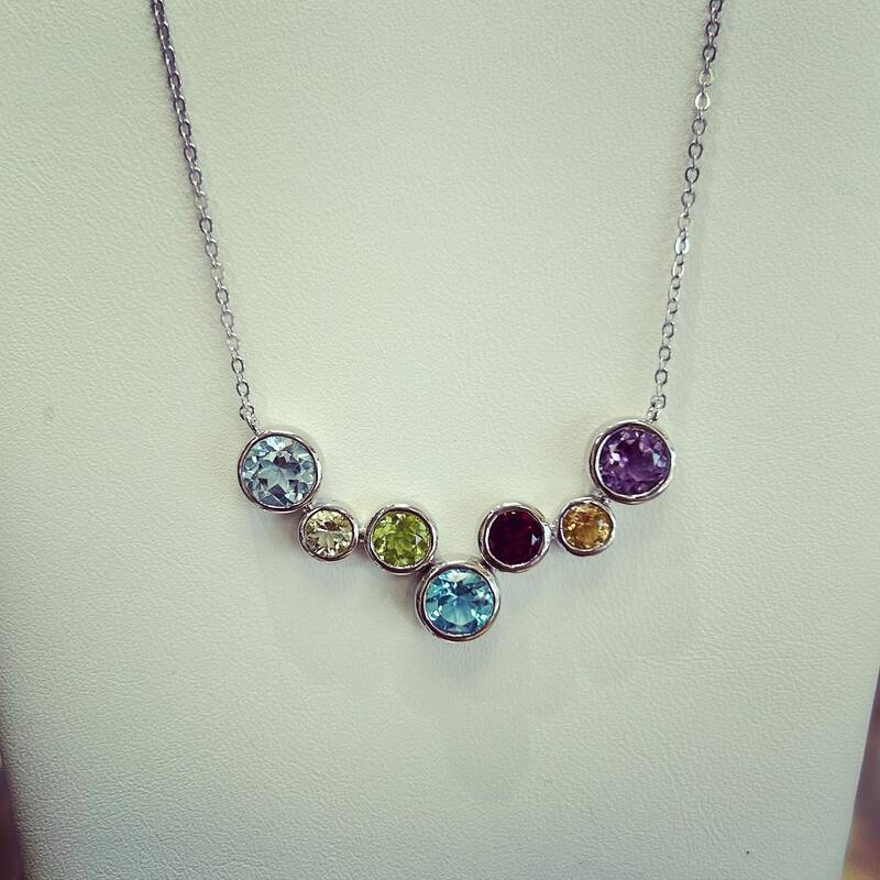 Custom gemstone necklace cluster in sterling silver