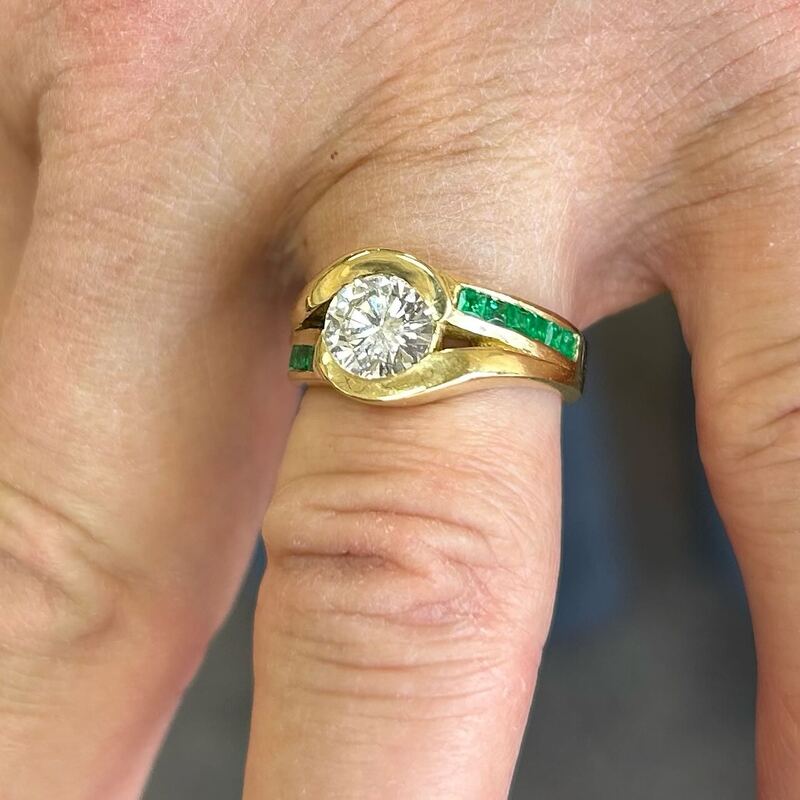 Restored yellow gold diamond and emerald ring